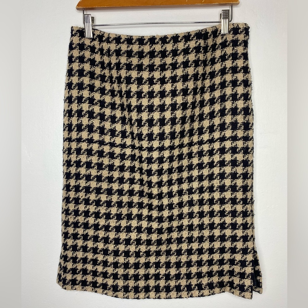 Jaclyn Smith Black and Tan Houndstooth knit pencil Skirt Size 6 Office Career